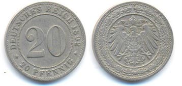 20 Pfennig 1892 F Kaiserreich: Kleinmunten koper-nikkel, Verzenden