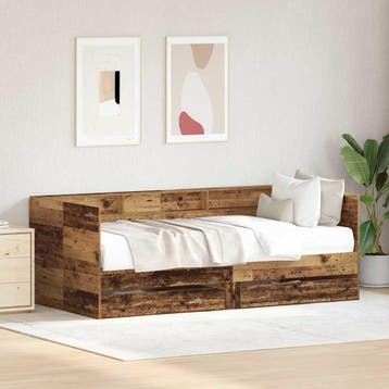 vidaXL Dagbed met lade met plank Oud Hout 75 x 190 cm, Eenpersoons, Bruin, Verzenden, Nieuw