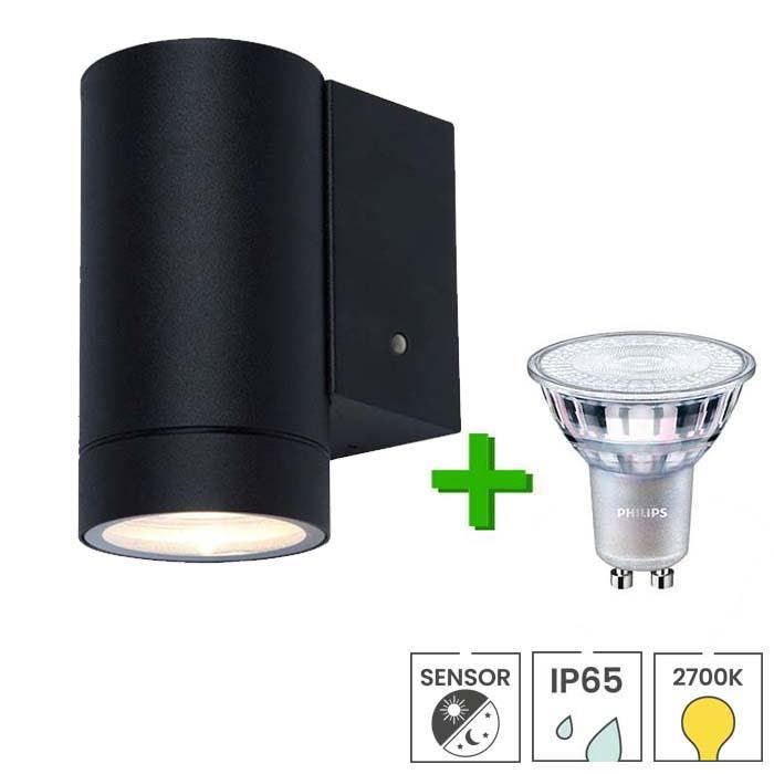 Buitenlamp met sensor Trento + LED spot GU10 Philips CorePro, Tuin en Terras, Buitenverlichting, Wandlamp, Nieuw, Minder dan 50 watt