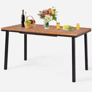 Nieuwe Houten Tuintafel met Parasolgat (Acaciahout) 140x75cm, Tuin en Terras, Tuintafels, Verzenden, Nieuw, Rechthoekig, Hout