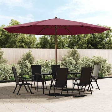 vidaXL Parasol met houten paal 400x273 cm bordeauxrood, Verzenden, Nieuw, Meer dan 4 meter
