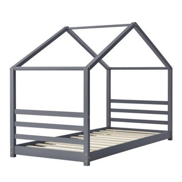 Kinderbed huisbed met bedbodem 90x200 cm donkergrijs, Verzenden, Nieuw