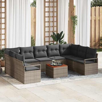 vidaXL Tuinbankenset 10 st Grijs poly rattan, Verzenden, Nieuw, Meer dan 8 zitplaatsen