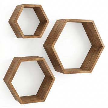 IvoQ Wandplanken Hexagon Set 3 stuks Bruin, Verzenden, Nieuw