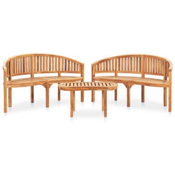 vidaXL 3-delige Loungeset banaanvormig massief teakhout, Verzenden, Nieuw, Loungeset