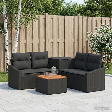 vidaXL Bankstel 6 st Zwart Poly Rattan en Staal, Verzenden, Nieuw