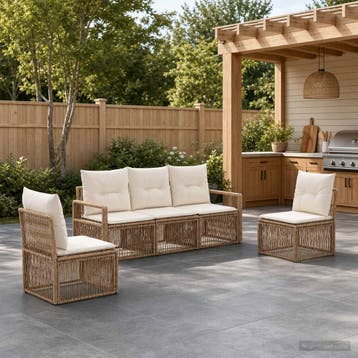 vidaXL Tuinbankenset 5 st Beige poly rattan, Verzenden, Nieuw, 5 zitplaatsen