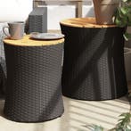 Tuinbijzettafels 2 st met houten blad poly rattan zwart, Verzenden, Nieuw