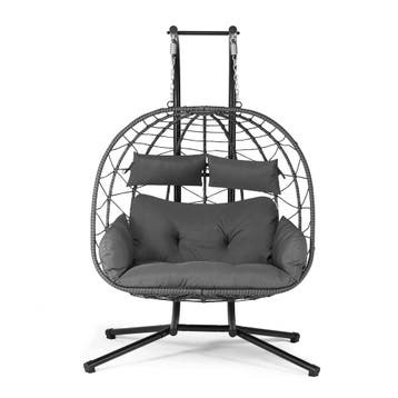 Polyrotan Dubbele Hangstoel Aria - Donkergrijs - Incl. Onder, Huis en Inrichting, Stoelen, Verzenden, Nieuw