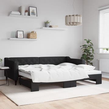 vidaXL Slaapbank met onderschuifbed 90x200 cm stof zwart, 90 cm, Eenpersoons, Verzenden, Zwart