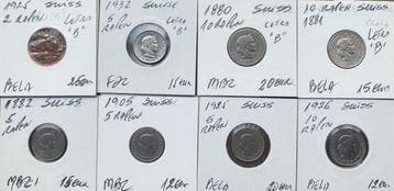 Zwitserland. Lote de 8 Moedas de 2, 5 e 10 Rappen