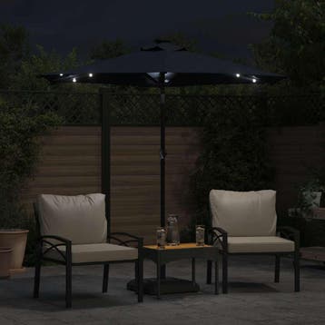 vidaXL Parasol met LEDs en stalen paal 225x225x212 cm zwart, Verzenden, Nieuw, 2 tot 3 meter