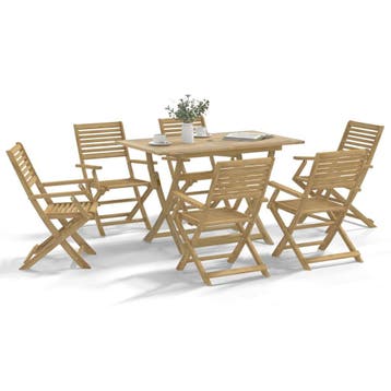 vidaXL 7-delige Tuinset massief acaciahout, 6 zitplaatsen, Nieuw, Tuinset, Verzenden