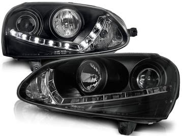 Koplampen VW Golf V 03-09 Devil Eyes real DRL LED Zwart, Ophalen of Verzenden, Nieuw