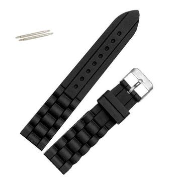 Fako - Horlogebandje - Siliconen - 20mm - Zwart, Verzenden, Nieuw