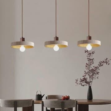 Natuurlijke Travertin Hanglamp met Houten Accent - E27 Fitti, Verzenden, Nieuw