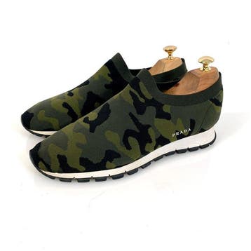 Prada Knit LowTop Sneaker Camo 4S 3364 UK 7.5 - Sneakers -, Nieuw