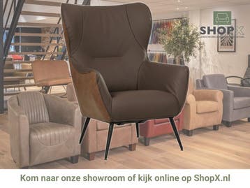 Leren fauteuil Flair Duo - Kenia Brown en Toledo Espresso -, Eigentijds, Modern, Retro, Romantisch, Nieuw, Ophalen of Verzenden