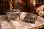 Sieradendoos (2) - Silver metal - Elegant fluweel, Antiek en Kunst, Curiosa en Brocante