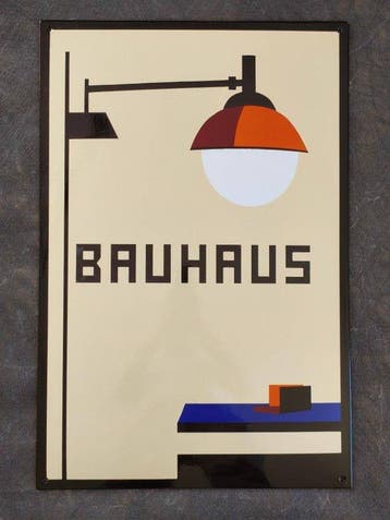 Bauhaus - enamel sign BAUHAUS Lampe W Emailschild Emaille, Antiek en Kunst