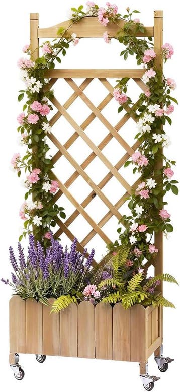 Plantenbak met kliemrek - Bloembak - Met trellis - 49x28x116, Verzenden, Zo goed als nieuw