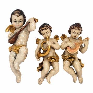 sculptuur, Musician Angels - 31 cm - Hout