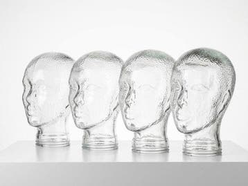 Mannequin - Space Age stijl - glazen hoofden - set van 4 -, Antiek en Kunst, Curiosa en Brocante