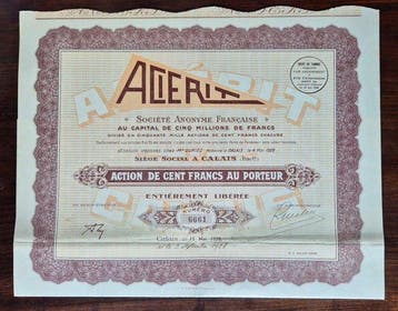 Frankrijk. 100 Francs - 1928 Aciérit - share (Zonder