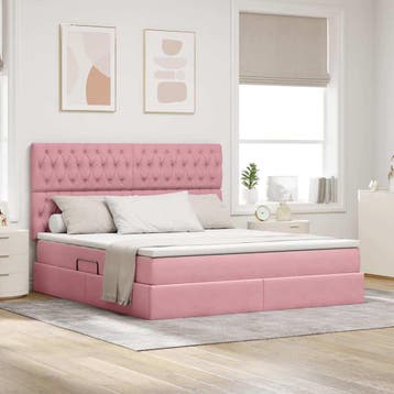 vidaXL Opslag bed met matras met hoofdeinde Roze 160 x 200, Verzenden, Nieuw, Stof