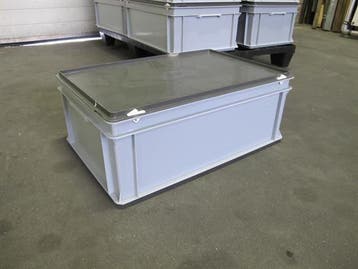 Stapelbak met deksel, 600x400x22 mm, euronorm, grijs pp,, Gebruikt, 40 tot 60 cm, 50 tot 75 cm, Ophalen of Verzenden