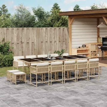 vidaXL 15-delige Tuinset met kussens poly rattan beige, Verzenden, Nieuw, 4 zitplaatsen, Tuinset