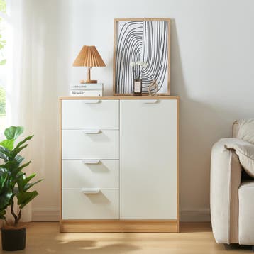 Commode Varkaus ladekast mdf met 4 lades 1 deur 90x80x40 cm, Verzenden, Nieuw