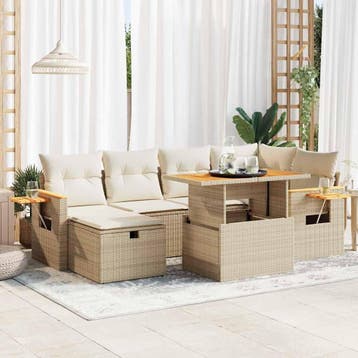 vidaXL 8-delige Loungeset met kussens poly rattan beige, Tuin en Terras, Verzenden, Nieuw, Loungeset