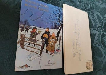 Tintin - 1 wenskaart puzzel + handtekening + envelop - 1961, Nieuw