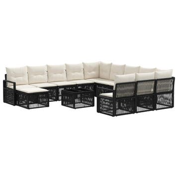 vidaXL Tuinbankenset 13 pcs Zwart poly rattan, Verzenden, Nieuw, 3 zitplaatsen