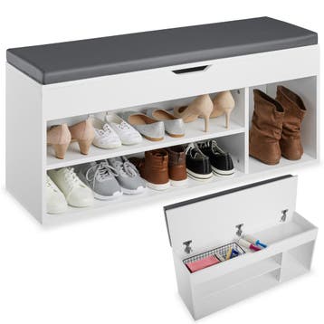 Schoenenkast Natalya met zitkussen 104x30x49cm - wit, Huis en Inrichting, Verzenden, Nieuw