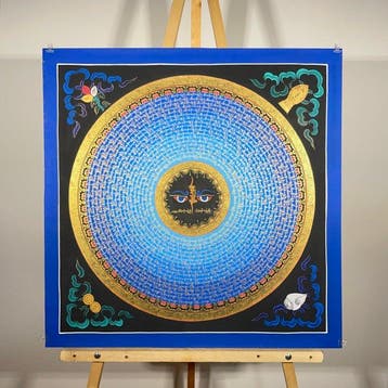 Mandala Mantra with Buddhas Eyes Symbol - Thangka