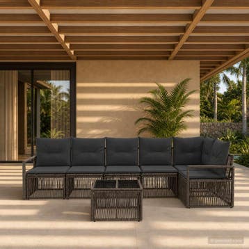 vidaXL Tuinbankenset 7 st Grijs poly rattan, Verzenden, Nieuw, 7 zitplaatsen