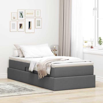 vidaXL Opslag bed met matras Donkergrijs 100 x 200 cm, Verzenden, Nieuw, Eenpersoons, Grijs
