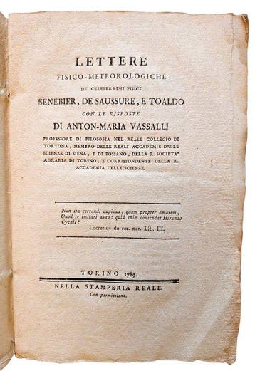Vassalli Eandi - Lettere Fisico-Meteorologiche - 1789