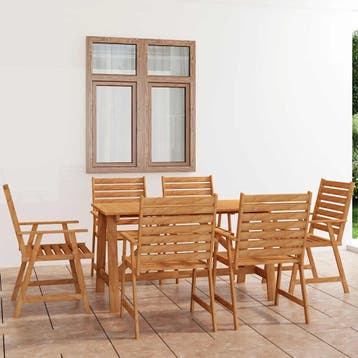 vidaXL 7-delige Tuinset massief acaciahout, Tuin en Terras, 6 zitplaatsen, Nieuw, Tuinset, Verzenden