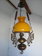 Plafondlamp - Glas, Messing, Hout - elektrische kroonluchter