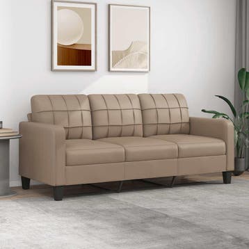 vidaXL Driezitsbank 180 cm kunstleer cappuccinokleurig, Verzenden, Leer, Minder dan 150 cm, Driepersoons