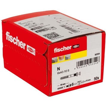 Slagplug met schroef | Fischer | 50 stuks (6x40/10, PZ2), Verzenden, Nieuw