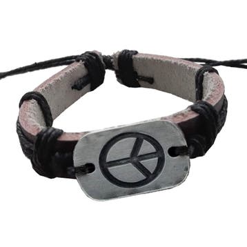 Fako Bijoux - Armband - Leder - Peace - Zwart, Verzenden, Nieuw