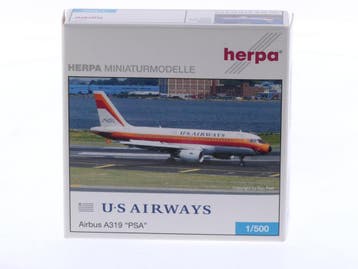 Schaal 1:500 Herpa 515238 U.S Airways Airbus A319 PSA R..., Ophalen of Verzenden, Zo goed als nieuw