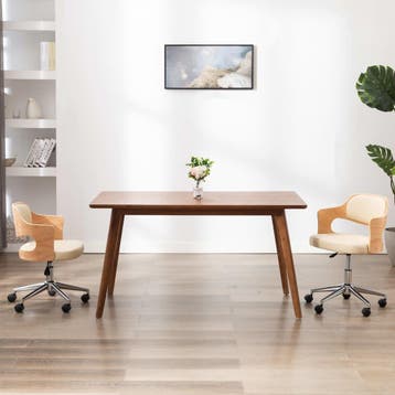 vidaXL Kantoorstoel draaibaar gebogen hout en kunstleer, Verzenden, Nieuw