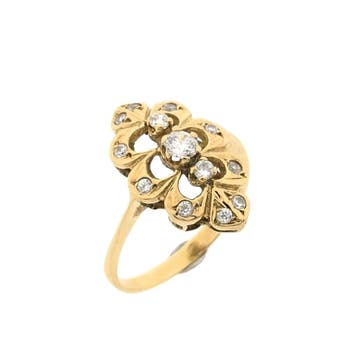 Vintage gouden ring met zirconia, Gebruikt, Ophalen of Verzenden, Kleiner dan 17, Met edelsteen