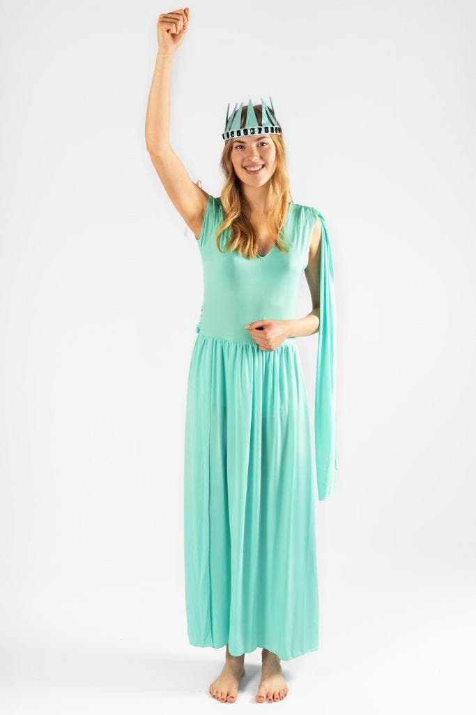 KIMU® Vrijheidsbeeld Kostuum Pak S-M Amerika Jurk Statue Of, Kleding | Dames, Carnavalskleding en Feestkleding, Kleding, Nieuw