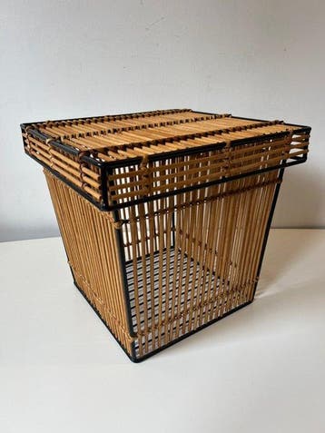 Rohé - Mand - Rattan, Metaal - Vintage Opberg Mand Bak
